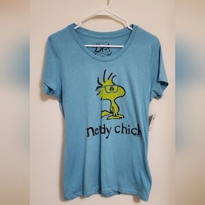 Peanuts Woodstock Blue Nerdy Chick Graphic Slim Fit T-Shirt Size XL